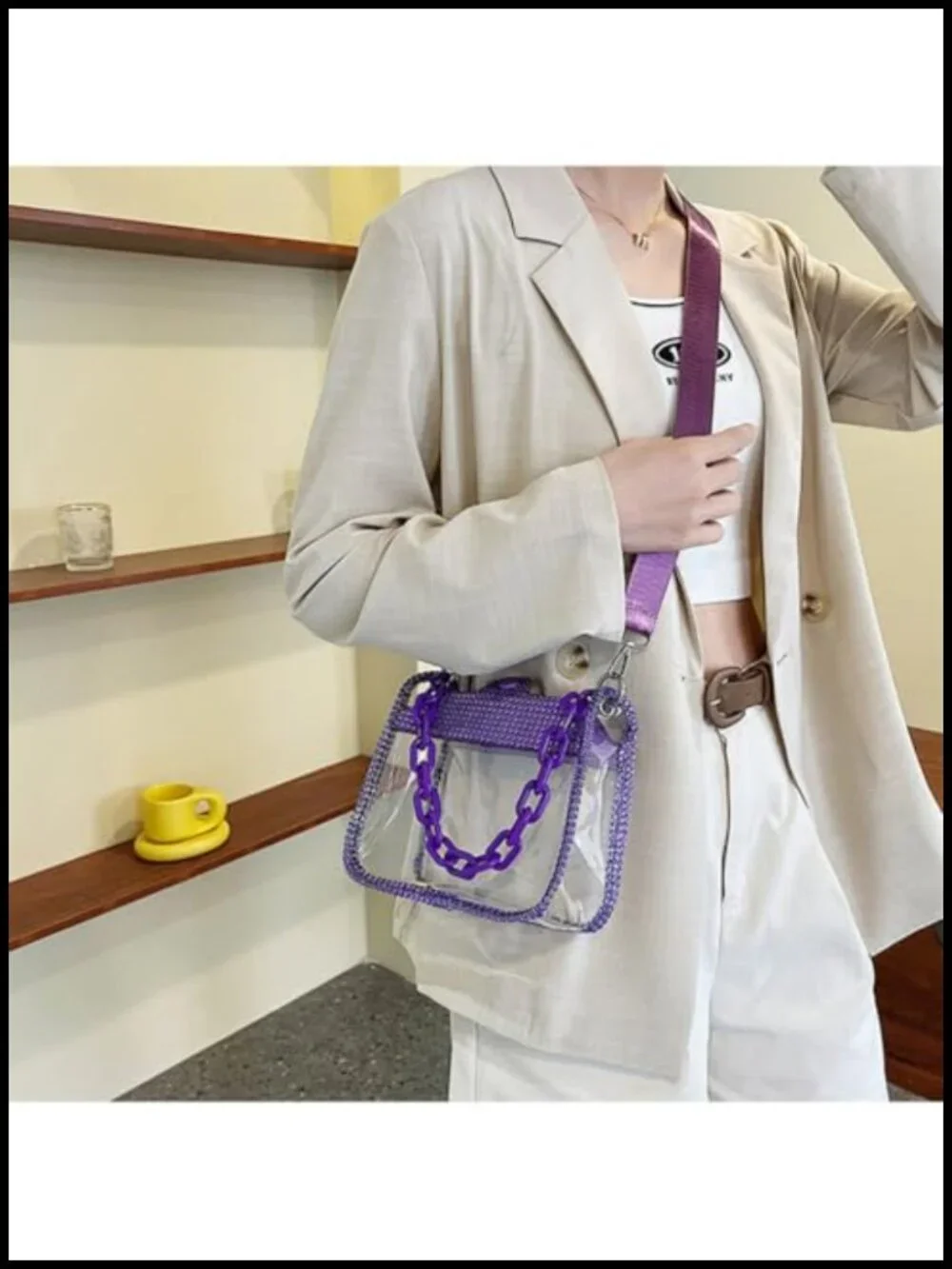 Clear Chain Evening Clutch Bag Stadium Approved Rhinestone Handbag Shoulder